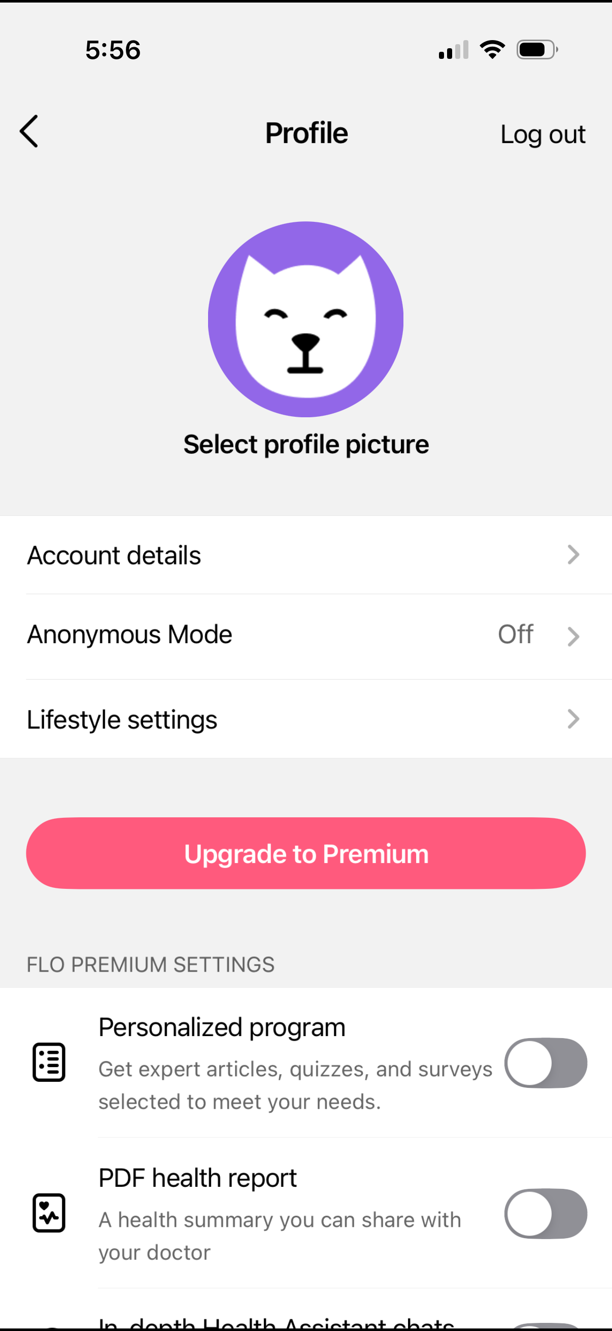 flo settings screenshot